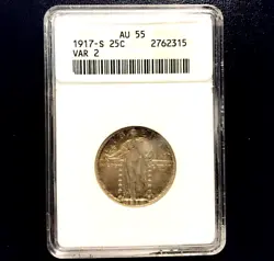 1917 S Standing Liberty Quarter Type 2 AU 55 ANACS. This is the item you will receive.