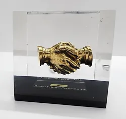 Broadview Associates Investment Group Golden Handhsake Paperweight The Right Fit.  Measures 3x3x3.