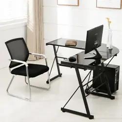 It is a bit complex design with 3 parts slicing style. This computer desk, with L shape, has spacious room for gadget...