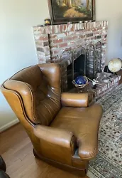 Gorgeous Vintage Leather Wingback Lounge Chair. Has age cracks which is normal but give this chair a nice aged, vintage...