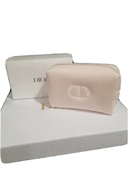 DIOR Beauty Logo PINK soft fabric Cosmetic Makeup Bag rectangular case NIB.