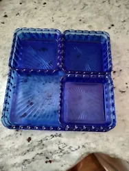 cobalt blue glassware vintage condiment Trays. Very rare..