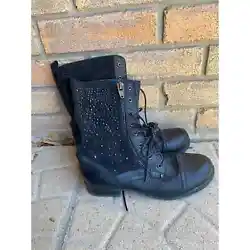 Stylish black combat boots. Lace up front, side zipper. Studded blingy look. Preowned in great condition. Size 8.