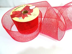 For sale is 18 yards of a bright red mesh ribbon that is 4