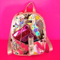 ✨ Detachable blue, pink, and purple glitter wristlet has silver chain. ✨ Wristlet: approx. ✨ Shiny holographic...