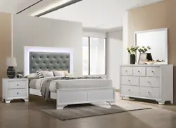 (1) LED Bed (Avail. in Queen, King, Full, Twin), (1) Dresser, (1) Mirror, and (1) Nightstand. DRESSER: 58.4