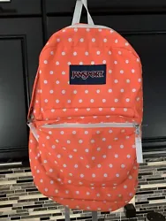 Jansport Backpack SuperBreak Coral Orange White Polka Dots Kids School 16”. Please see pics for condition! Could use...