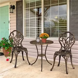 Antique Floral Design: Flowers bloom everywhere on the table and chairs, making this bistro outdoor table set elegant...