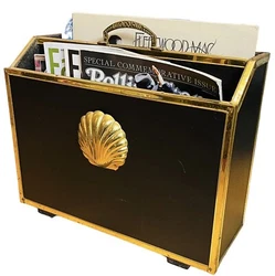Magazine, newspaper, record album rack storage holder. Mid century modern Hollywood regency style. The two sections are...