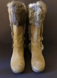 Coach Boots Deeann Leather Fur Embossed. Color: Cam Camel. Size:6.5 . Condition is Pre-owned. Shipped with USPS Parcel...