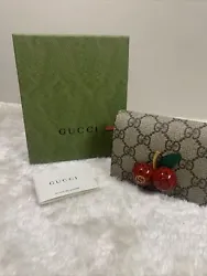 ** New Gucci GG Supreme Card Case Wallet With Cherries 🍒. A three-dimensional cherry accessory with encrusted...