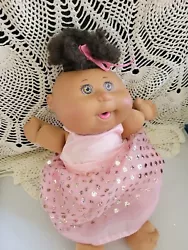 Cabbage Patch Kids CPK 2015 Baby Girl W PinK dress Doll Black Hair Eyes 13.5