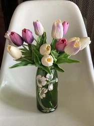 Perrier Jouet. Green Glass Vase.