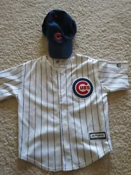 Kids size 5-7 Chicago Cubs jersey, hardly worn w/ hat.  Lightweight and breathable, coolbase from Majestic.