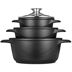 Casseroles en fonte daluminium à paroi épaisse. Couvercles en verre : Chaque casserole est équipée dun couvercle en...
