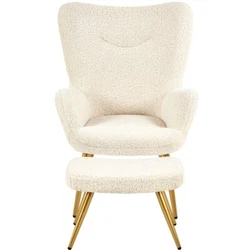 【Sturdy Construction & Folding Backrest】This armchair and ottoman set is built of long-wearing polyester boucle...