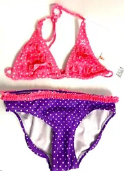 Billabong Dot Triangle 2 Piece Swimsuit Set. Bathing suit has ruffling on top and bottom edge. Our warehouse is full...