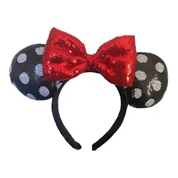 minnie mouse black and white Polka Dot ears W/ Red Bow w/o Tags.