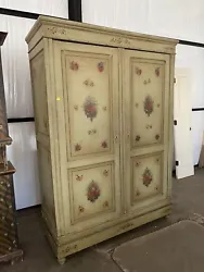 Handpainted Antique Armoire. Pine Dusty gray green with shades of pink flowers. Good condition see attached photos for...