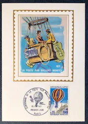 Carte Postale Premier Jour Soie 1971 LA POSTE PAR BALLONS MONTÉS. Issue d’une collection