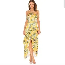 Stylestalker yellow floral ruffle maxi dress, really pretty halter neckline, high/low style size XS new with tags!Poly...