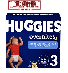 A contoured shape and a pocketed waistband provide all-night leak protection and comfort for your baby. Huggies...