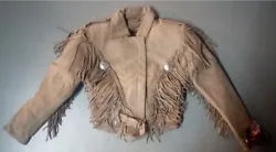 Braid, Fringe and Conchos. Ladies Brown Leather Jacket. length top of collar to bottom of front. 3X -4X - 22