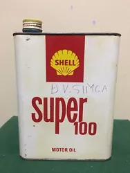 Ancien bidon d’huile d’occasionL’inscription BV Simca a été faite à la main en enlevant la peinture avec une...