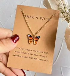 New Orange Butterfly Gold Necklace Make A Wish 16