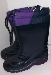 Toddler 8 PURPLE Black Snow Boots Rain Boots Rubber Soled Insulated Slip ons. Condition is New 