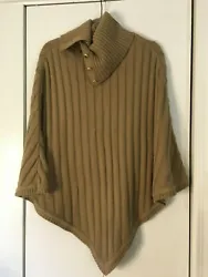 Pre-owned MICHAEL KORS  Tan Knit Sweater Cape/Poncho ~ One Size Fits Most.    Cozy Loose Cowl Neck with Gold...