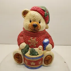 Bear With Cookie Tin And Milk Christmas Cookie Jar Celebrate The Season. This adorable pre-loved bear is in great...