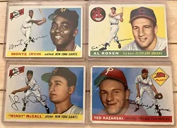 1955 Topps Monte Irvin, Al Rosen, Windy McCall, and Ted Kazanski 4 Card Lot. Combined shipping available for multiple...