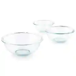 Glass Mixing Bowl Set (3-Piece). Three Pyrex mixing bowls unlimited uses. Use these bowls to mix, to mash, to blend, to...