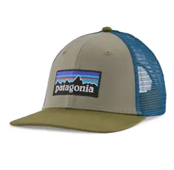 PATAGONIA P-6 LOGO Mid Crown TRUCKER HAT Green and Blue NWT.