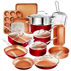 Complete Kitchen in a Box! 15 Piece Cookware + 5 Piece Bakeware Set. With nothing sticking to the pan and food sliding...