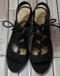 Open Toe Sandal Heels. Length from outside heel to toe: 9 in. Total height top of heel strap to ground: 6 in. 3