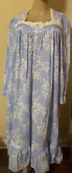 Eileen west nightgown long sleeves 100% cotton blue . 8 front buttons. Neck line accented by white floral Lace . bust...