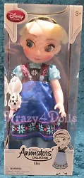 Includes satin plush Olaf with embroidered details. Elsa wears a satin dress with puff sleeves. Rooted, styled hair....