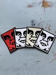 LOT OF (4)HIGH QUALITY VINYL SCREEN PRINTED STICKERS by OBEY GIANT ( Shepard Fairey)OBEY GIANT Sticker Icon OG Street...