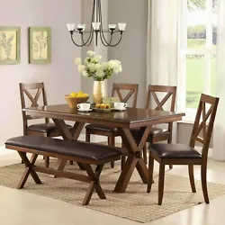 6-Piece Dining Room Table Set Farmhouse Wooden Kitchen Tables And Chairs Sets. The chairs set features a multi-step,...