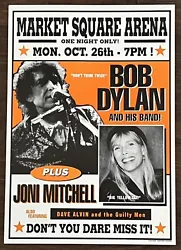 This is an original concert poster from the Bob Dylan and Joni Mitchell October 26, 1998 concert in Indianapolis at...
