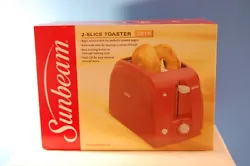 Brand New. Never been opened. Red, two-slice bread, bagel toaster. Sunbeam.