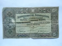 Billet de 5 Francs suisse de 1922.