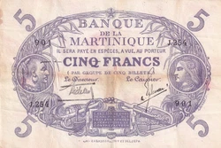 Billet Martinique 5 Francs - Cabasson - Violet - 1901 (1934) - Serial J.254 - P.6. country :Martinique. Valeur Faciale...