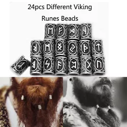 1pc/24pcs x Runes Beads. Can be used to decorate beard, hair, or as a bracelet, necklace, jewelry decoration. Detail...