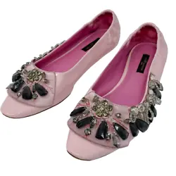 Adorable Louis Vuitton crystal & rhinestone embellished pink patent leather ballet flats! Banded heel to prevent...
