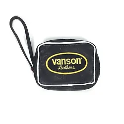 Black & yellow embroidered Vanson logo patch on front. Soft black genuine leather with white trim.