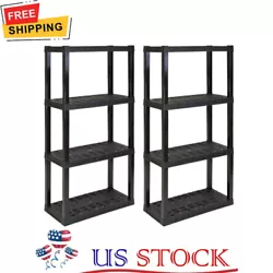 Heavy-duty molded plastic resin shelves hold 150 lbs. (68 kg) each and will not rust, dent, stain, or peel. Includes...