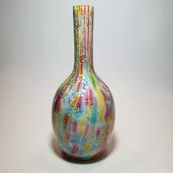 Antique Victorian Glass Vase Cased Rainbow Splatter Silver Mica Spangle 8